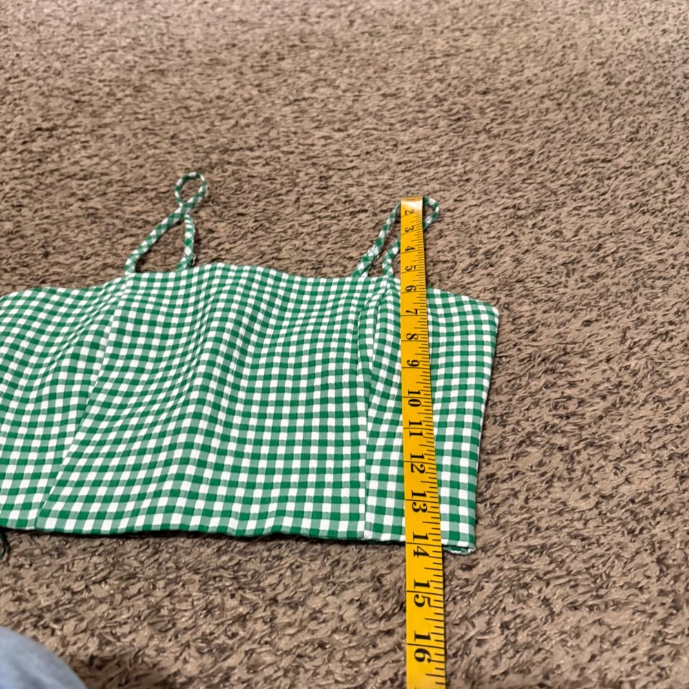 Zara Green White Gingham Smocked Crop Top Camisole Square Neck Spaghetti Strap M - Picture 8 of 8
